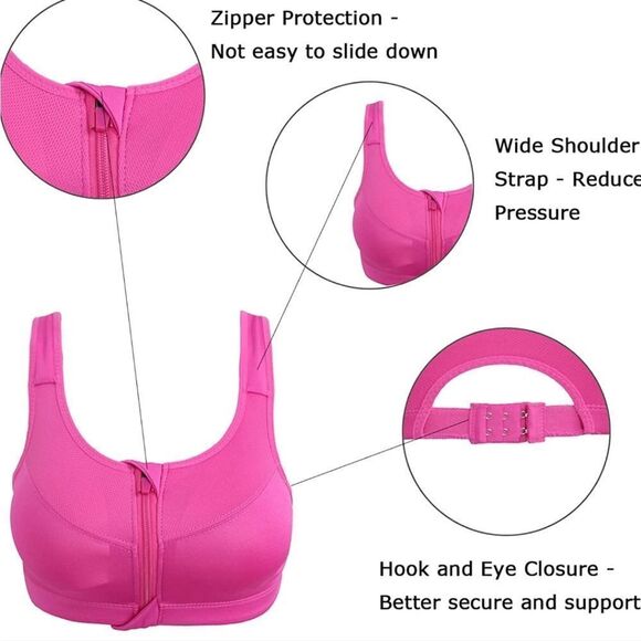 shekini Women Sports Bra Medium Impact Support Zipper Front Closure removable - Picture 4 of 8